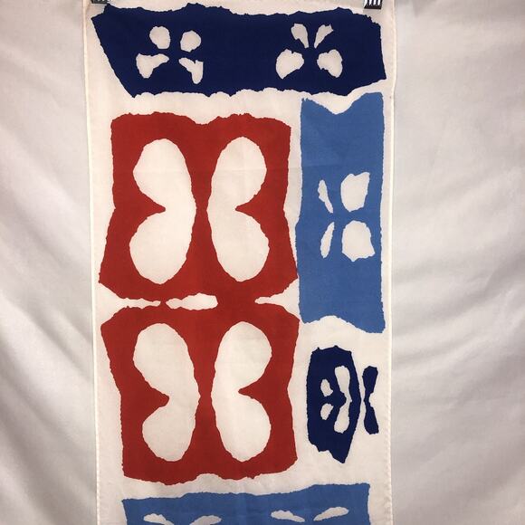 Vintage Signed Vera Neumann Scarf Hair Tie Red White Blue Butterfly Geometric - Picture 3 of 5